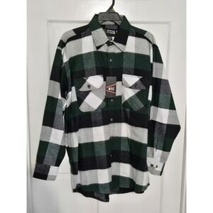 BTC Mens‎ flannel button up green black white NWT L Tall